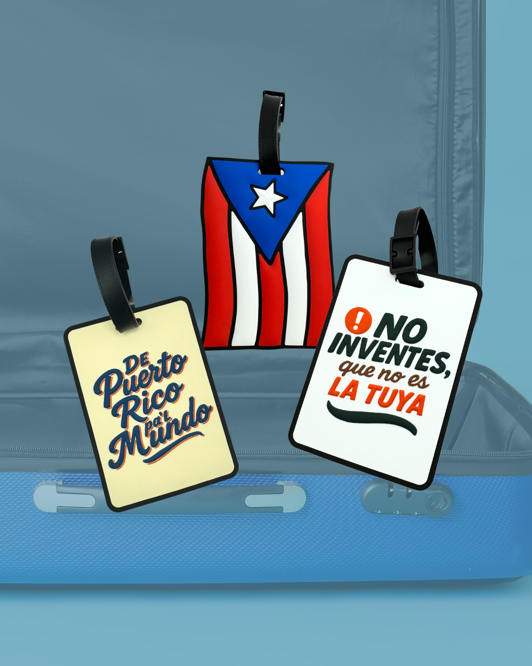 Three vibrant Puerto Rico inspired luggage tags
